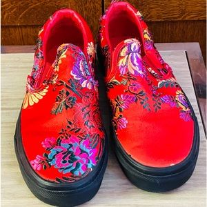 Vans Red Floral Slip-On Sneakers
